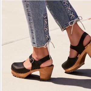 Free People Black Leather Platform Abby Clogs